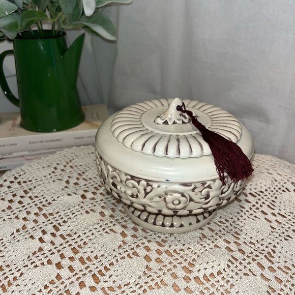 ❣️ RUMRILL 339 VINTAGE COVERED JAR – OFF-WHITE & RED-BROWN CERAMIC - Picture 6 of 16